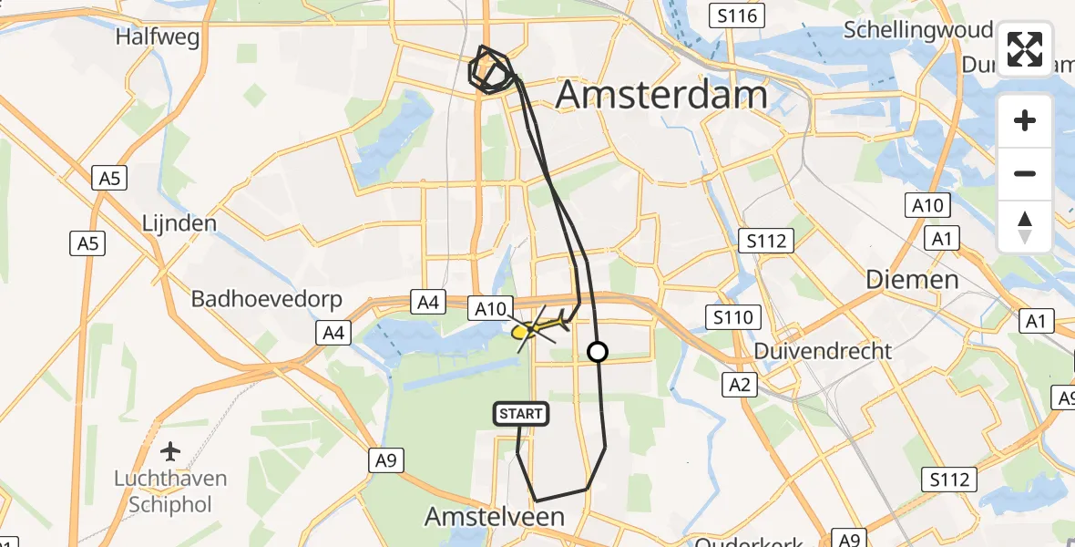 Routekaart van de vlucht: Lifeliner 1 naar Amsterdam