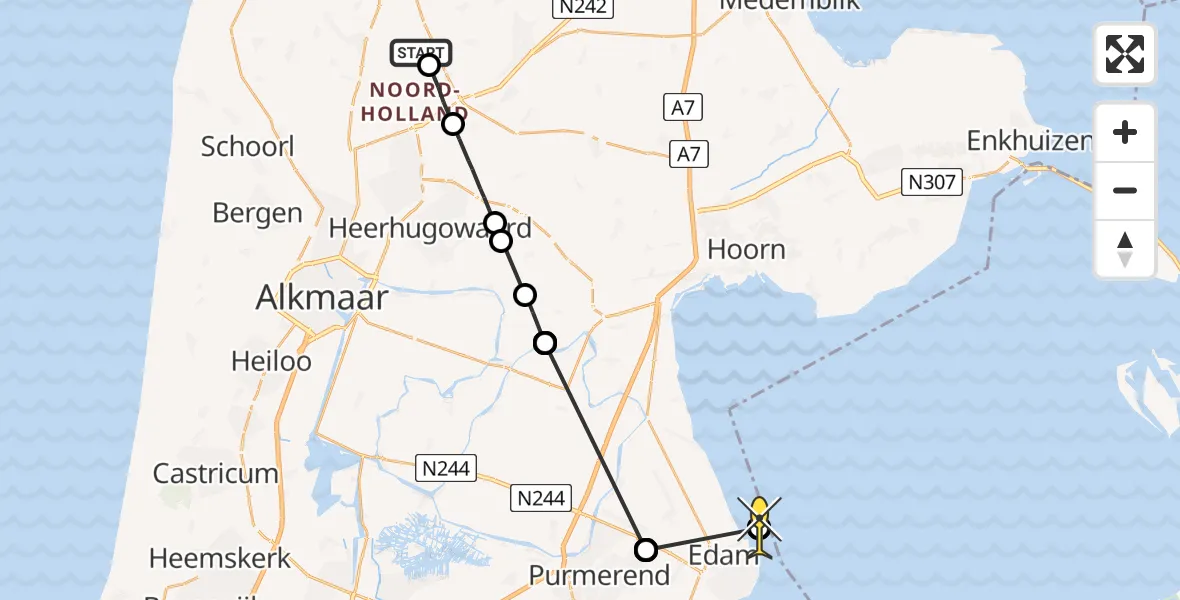 Routekaart van de vlucht: Politieheli naar Edam