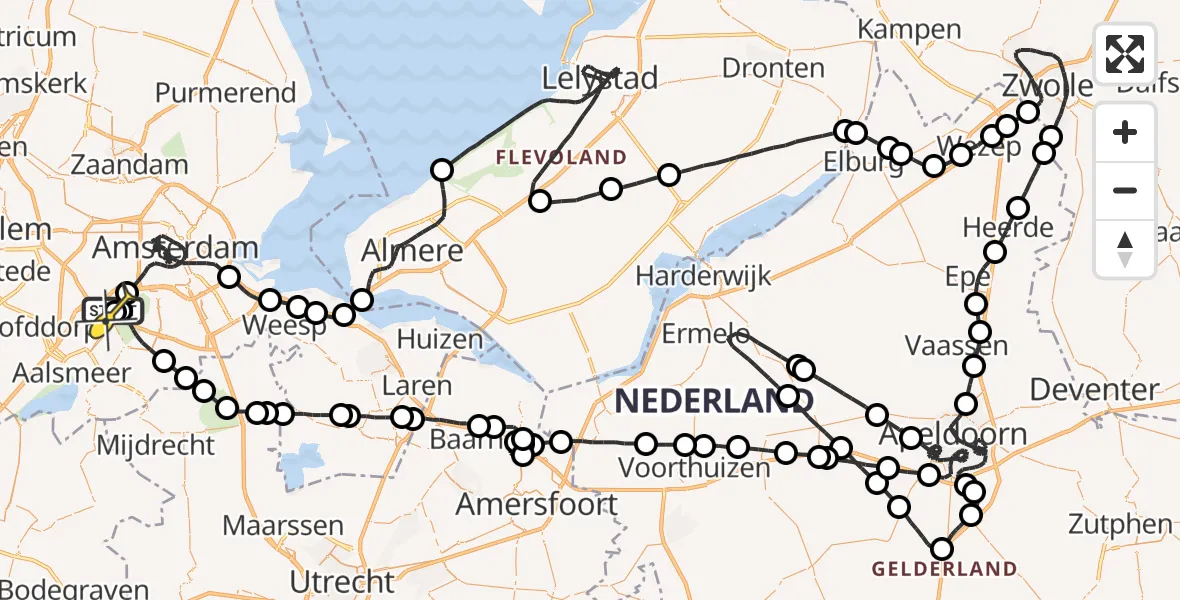 Routekaart van de vlucht: Politieheli naar Schiphol