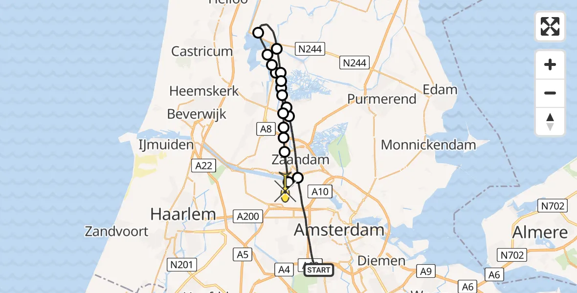 Routekaart van de vlucht: Lifeliner 1 naar Amsterdam