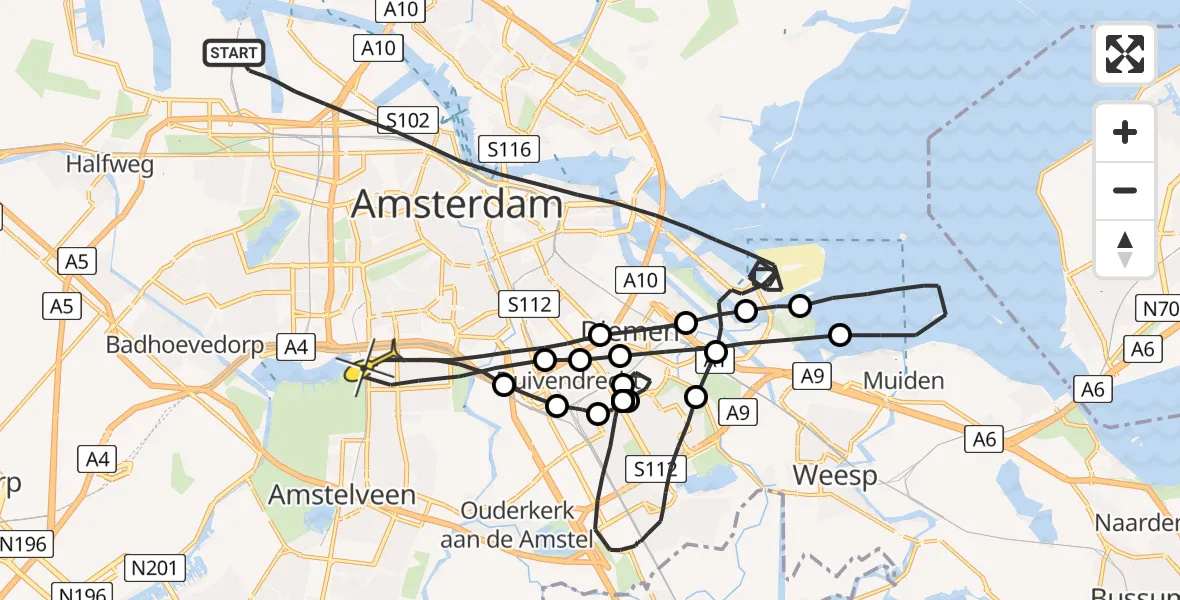 Routekaart van de vlucht: Lifeliner 1 naar Amsterdam