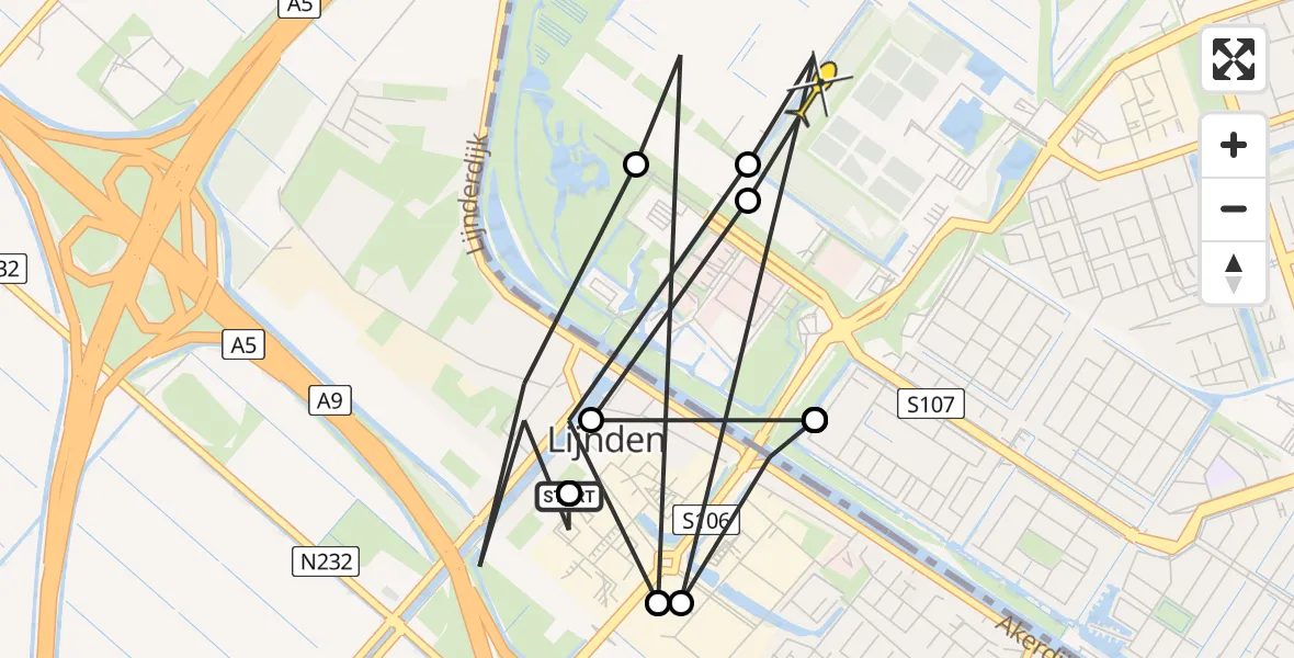 Routekaart van de vlucht: Politiehelikopter naar Amsterdam