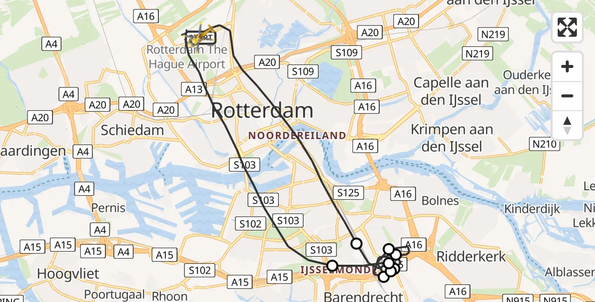 Vluchtroute Traumahelikopter Rotterdam - Rotterdam, 04 april 2022, 04:43
