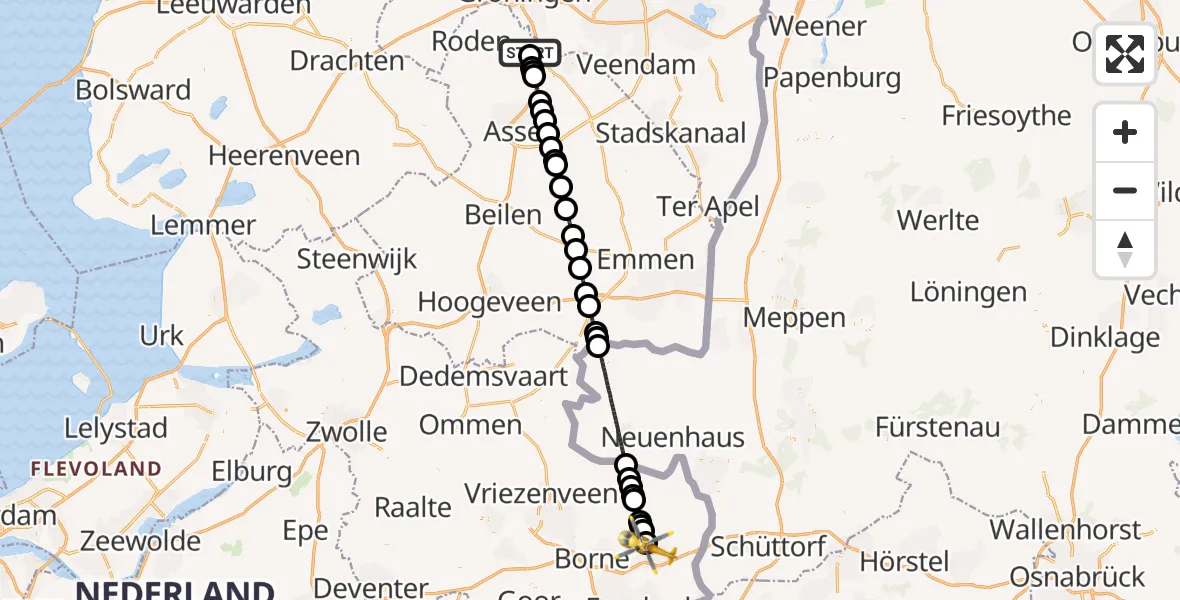 Vluchtroute Traumahelikopter Eelde - Oldenzaal, 04 april 2022, 07:58