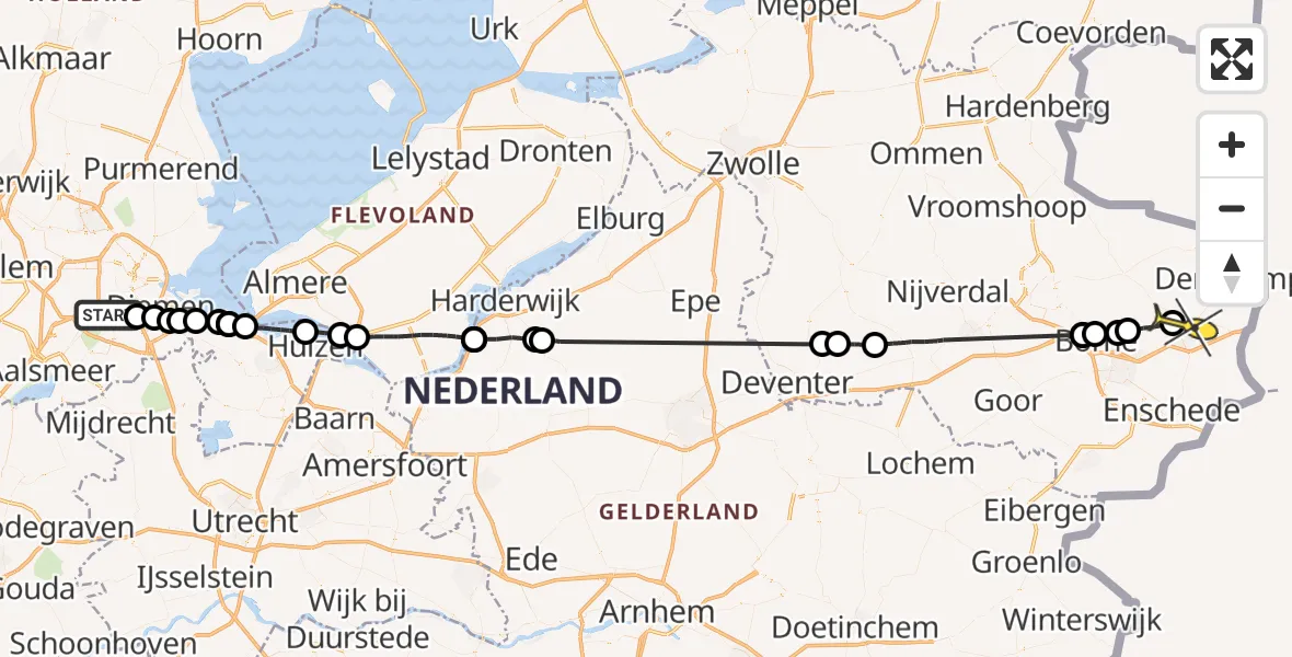 Routekaart van de vlucht: Lifeliner 1 naar Oldenzaal