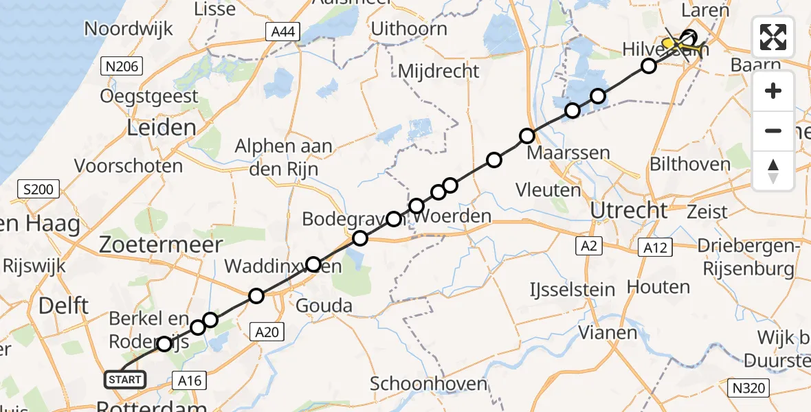 Routekaart van de vlucht: Lifeliner 2 naar Hilversum