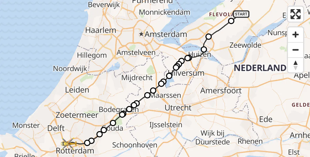 Vluchtroute Traumahelikopter Lelystad - Rotterdam, 04 april 2022, 08:56