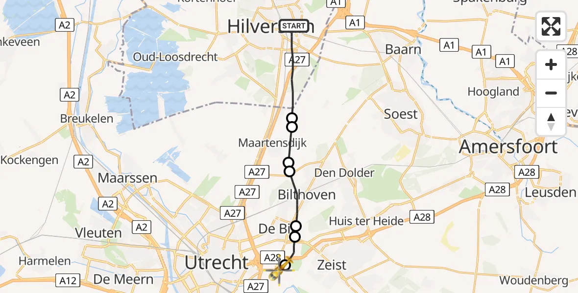 Vluchtroute Traumahelikopter Hilversum - Utrecht, 04 april 2022, 09:17
