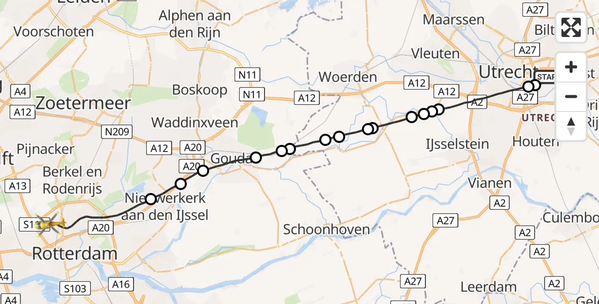 Vluchtroute Traumahelikopter Utrecht - Rotterdam, 04 april 2022, 09:52