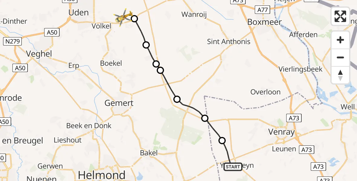Vluchtroute Traumahelikopter Ysselsteyn - Volkel, 04 april 2022, 09:53