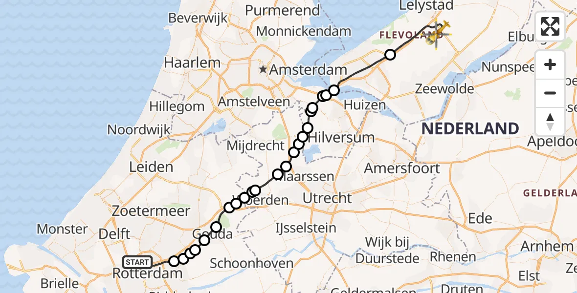 Vluchtroute Traumahelikopter Rotterdam - Lelystad, 04 april 2022, 11:12