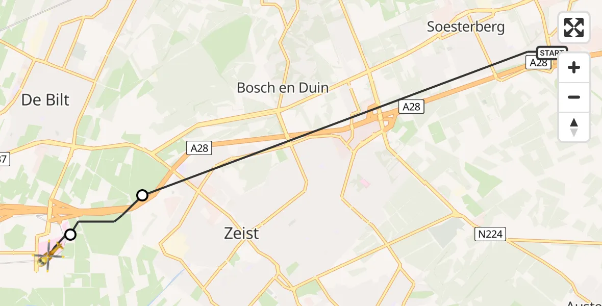 Vluchtroute Traumahelikopter Soesterberg - Utrecht, 04 april 2022, 11:13