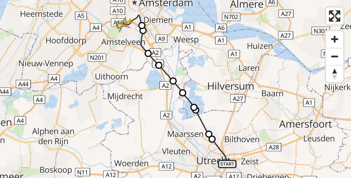 Vluchtroute Traumahelikopter Utrecht - Amsterdam, 04 april 2022, 11:32