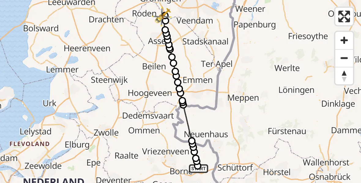 Vluchtroute Traumahelikopter Oldenzaal - Eelde, 04 april 2022, 11:53