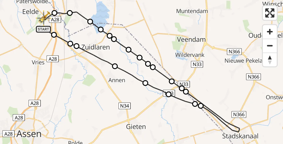 Vluchtroute Traumahelikopter Yde - Eelde, 04 april 2022, 15:05