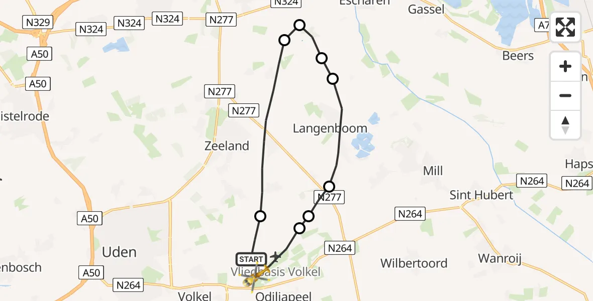 Vluchtroute Traumahelikopter Volkel - Volkel, 04 april 2022, 16:21