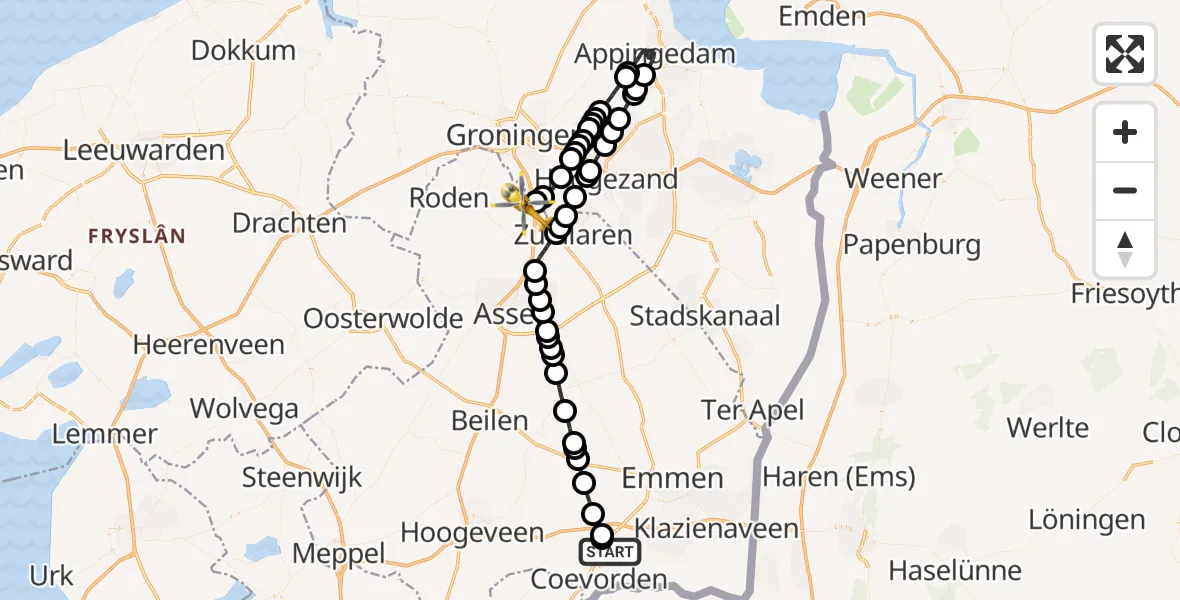 Vluchtroute Traumahelikopter Dalen - Eelde, 04 april 2022, 17:35