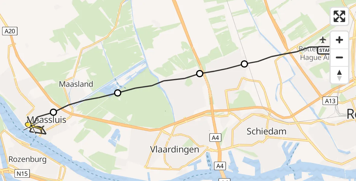 Routekaart van de vlucht: Lifeliner 2 naar Maassluis