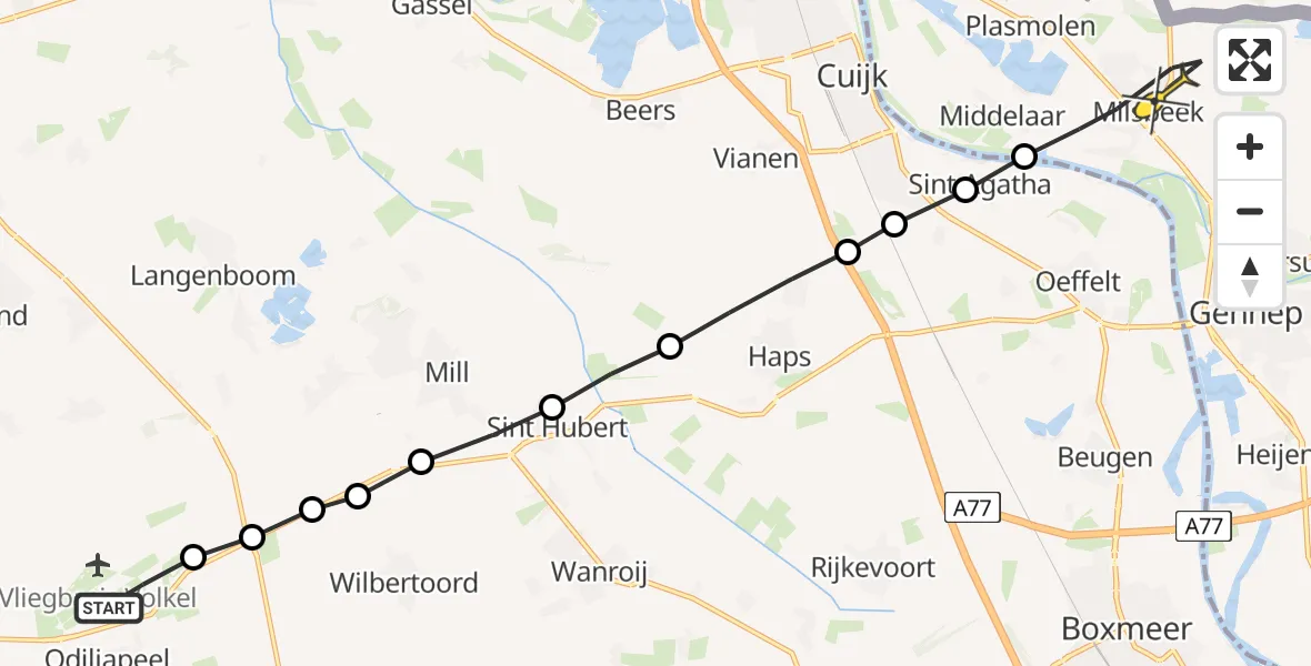 Routekaart van de vlucht: Lifeliner 3 naar Milsbeek