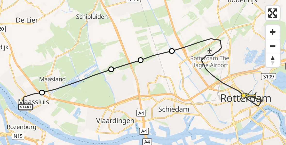 Routekaart van de vlucht: Lifeliner 2 naar Rotterdam