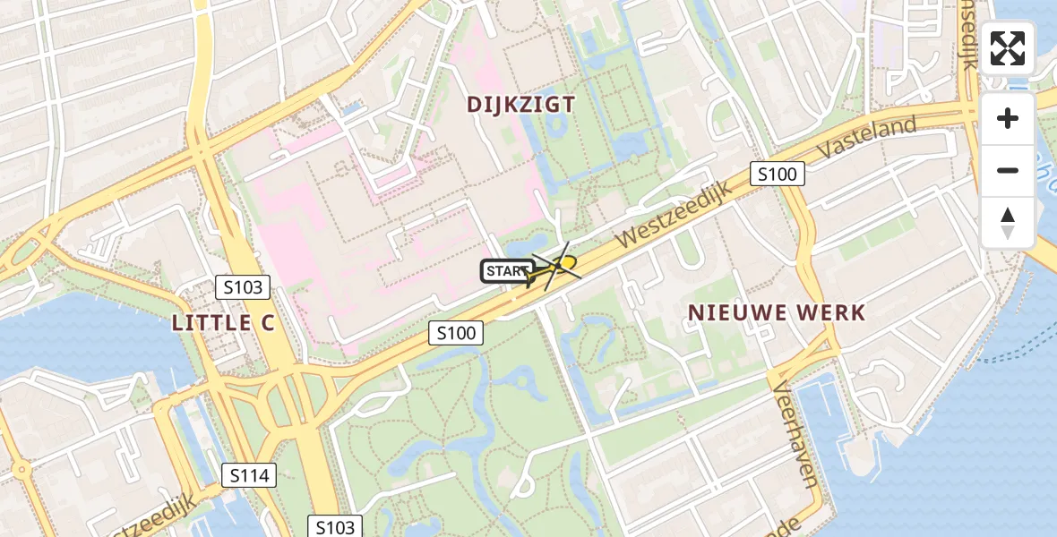 Vluchtroute Traumahelikopter van Rotterdam naar Rotterdam