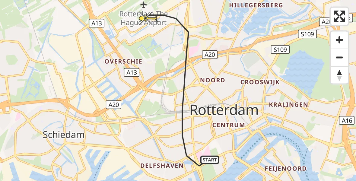 Routekaart van de vlucht: Lifeliner 2 naar Rotterdam