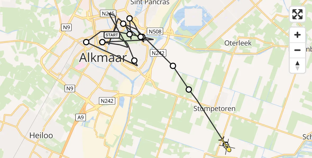 Routekaart van de vlucht: Politieheli naar Grootschermer