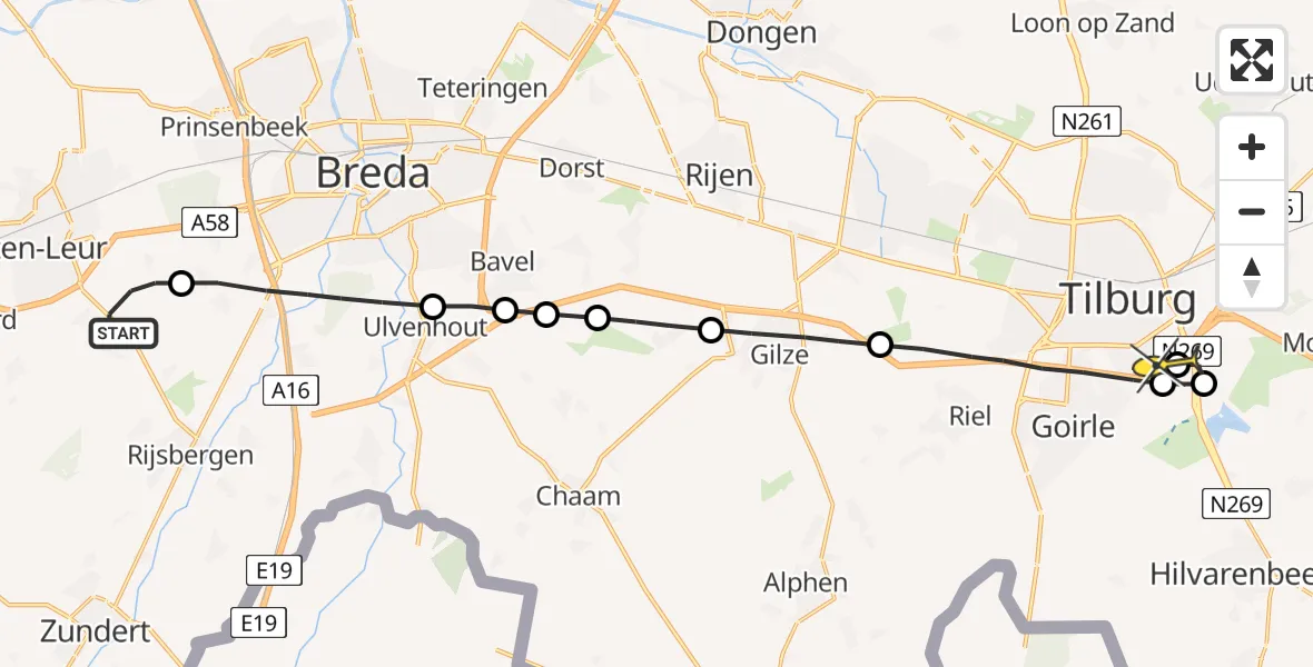 Routekaart van de vlucht: Lifeliner 2 naar Tilburg