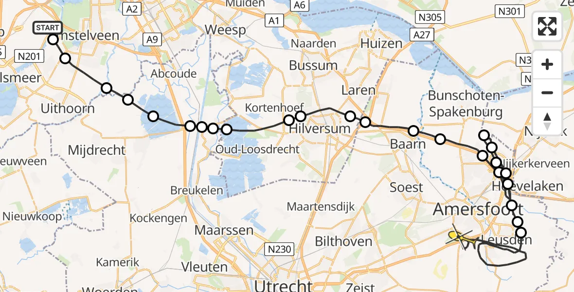 Routekaart van de vlucht: Politieheli naar Leusden