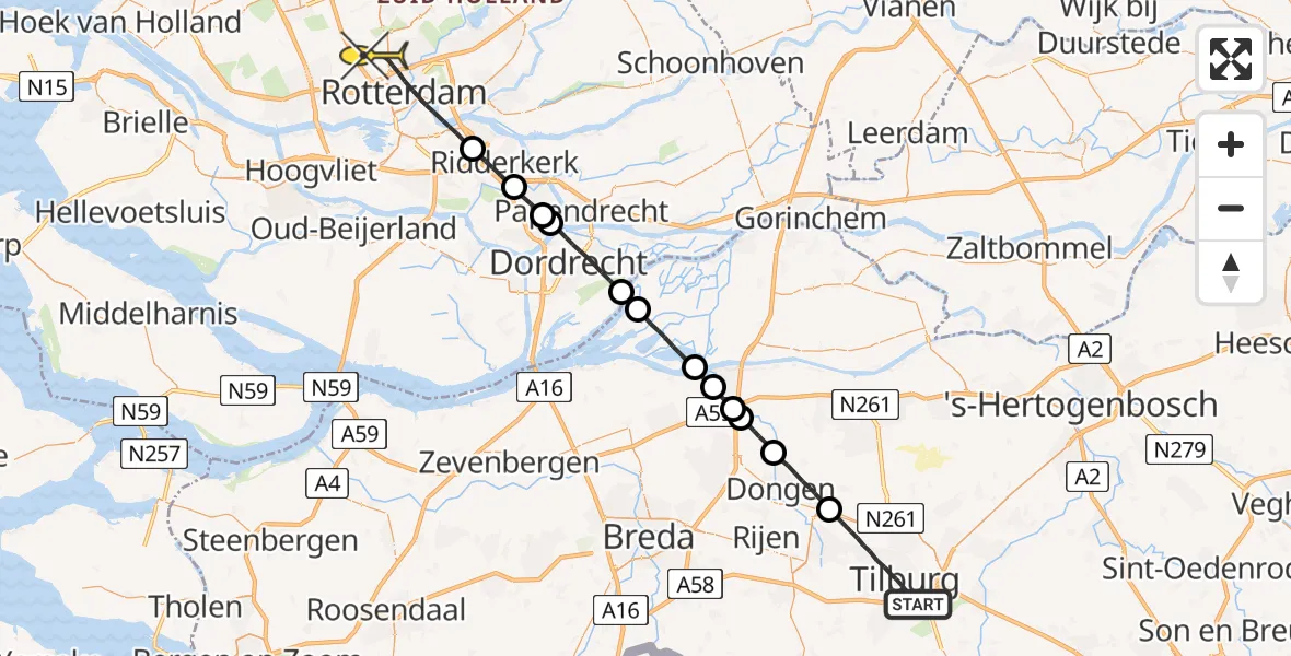 Routekaart van de vlucht: Lifeliner 2 naar Rotterdam