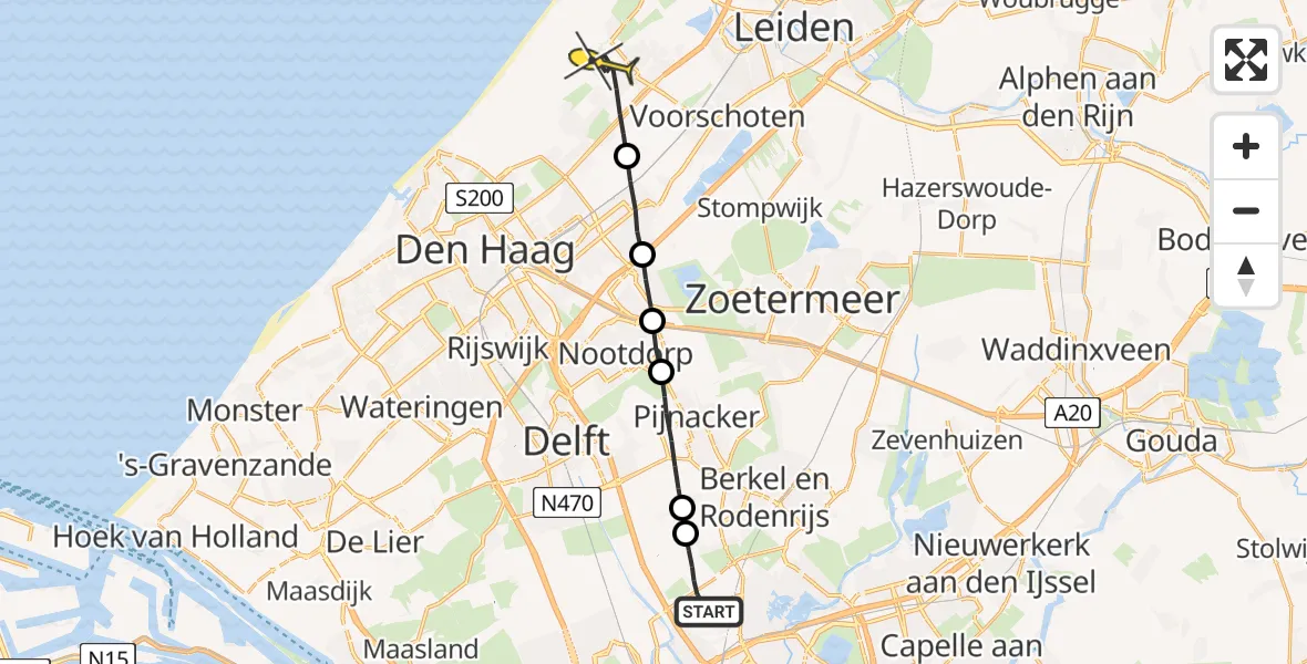 Routekaart van de vlucht: Lifeliner 2 naar Wassenaar