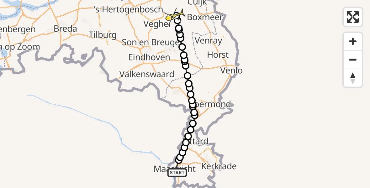 Routekaart van de vlucht: Lifeliner 3 naar Volkel