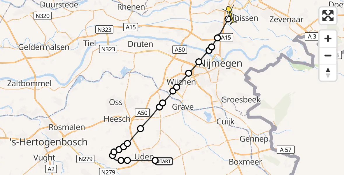 Routekaart van de vlucht: Lifeliner 3 naar Arnhem