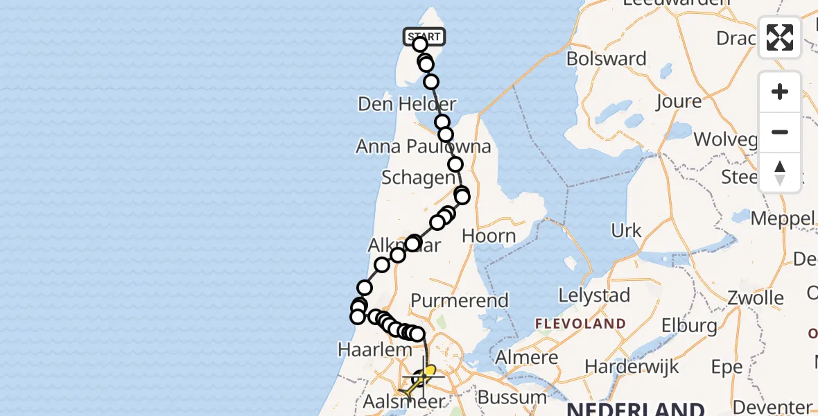 Routekaart van de vlucht: Politiehelikopter naar Schiphol