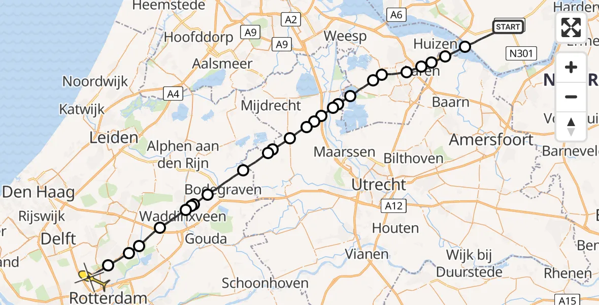 Routekaart van de vlucht: Lifeliner 2 naar Rotterdam