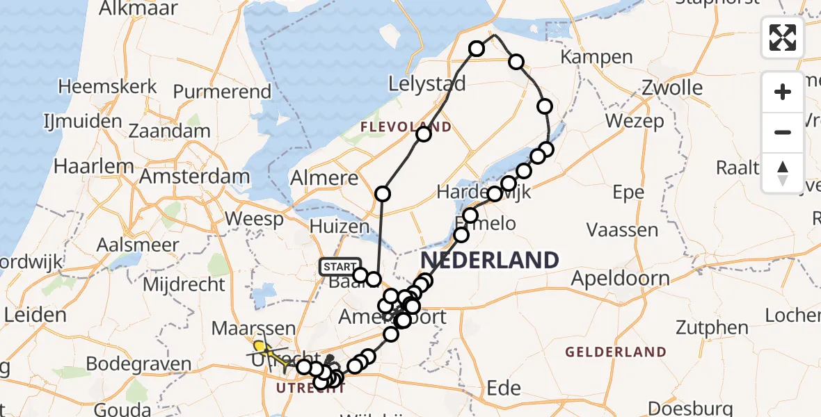 Routekaart van de vlucht: Politieheli naar Utrecht