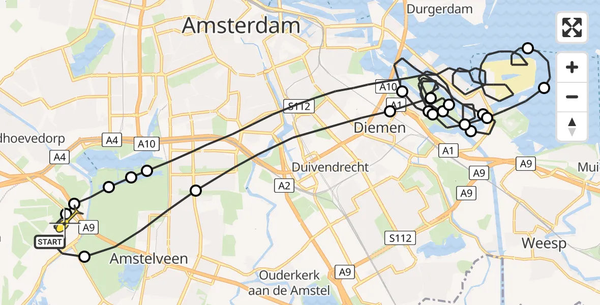 Routekaart van de vlucht: Politieheli naar Schiphol