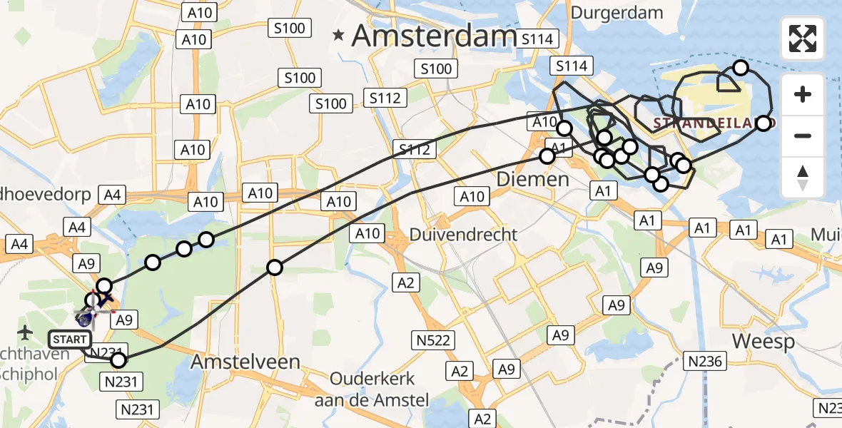 Vluchtroute Politiehelikopter van Schiphol naar Schiphol