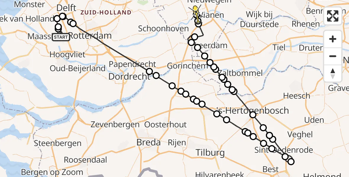 Routekaart van de vlucht: Politieheli naar Lopik