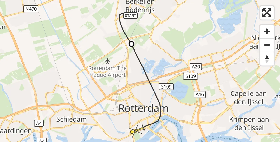 Routekaart van de vlucht: Lifeliner 2 naar Rotterdam