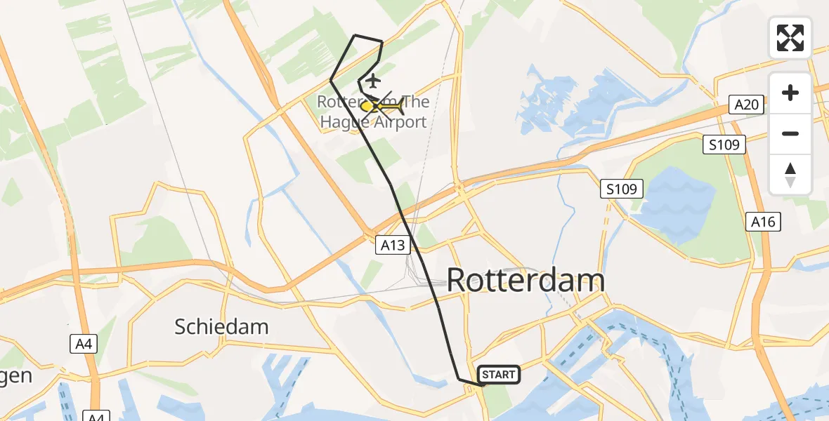 Routekaart van de vlucht: Lifeliner 2 naar Rotterdam