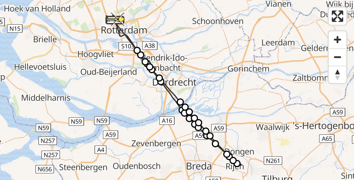 Routekaart van de vlucht: Lifeliner 2 naar Rotterdam