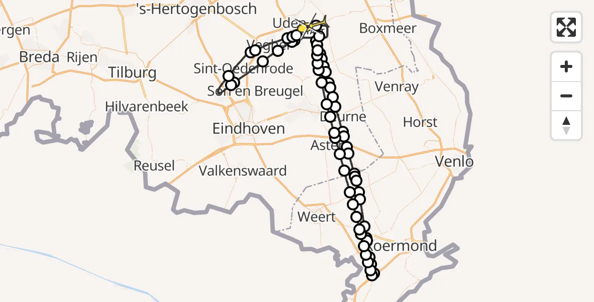 Routekaart van de vlucht: Lifeliner 3 naar Volkel