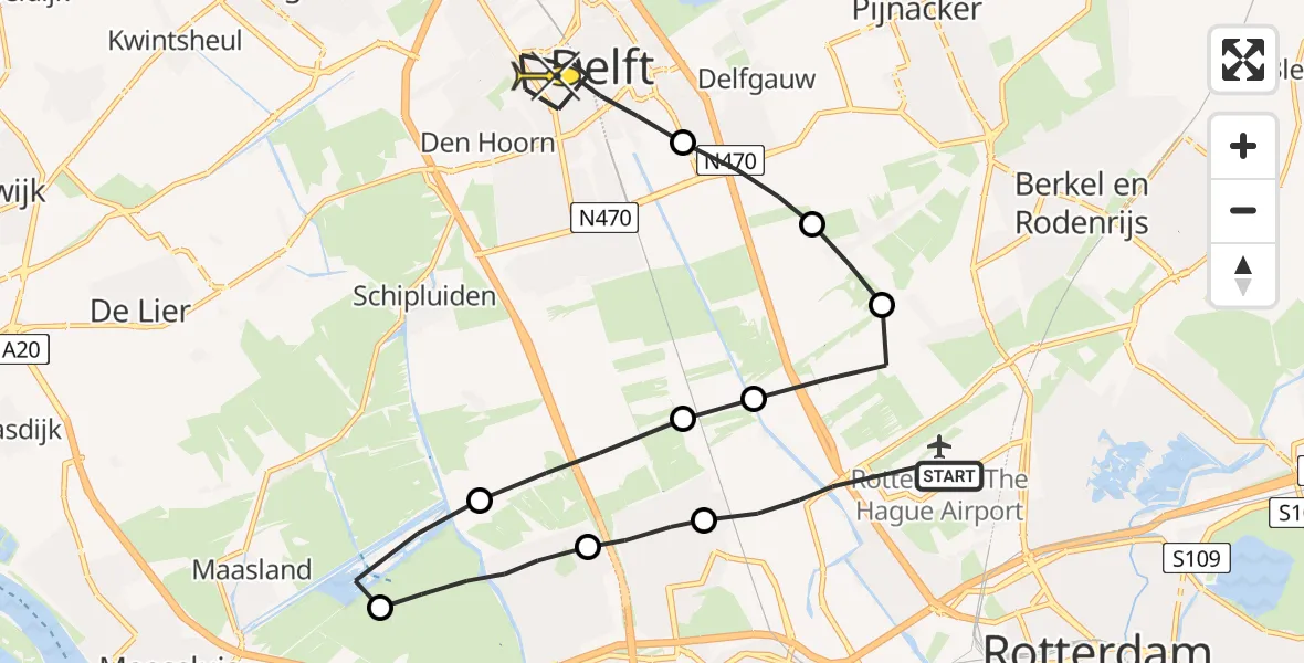 Routekaart van de vlucht: Lifeliner 2 naar Delft