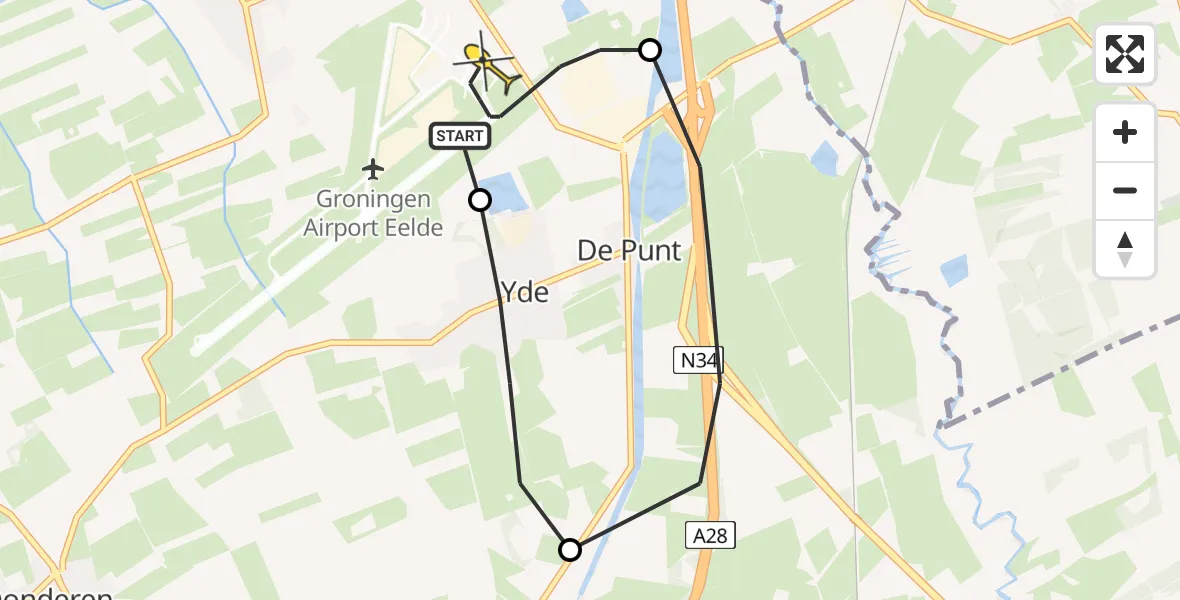 Routekaart van de vlucht: Lifeliner 4 onderweg vanuit Eelde