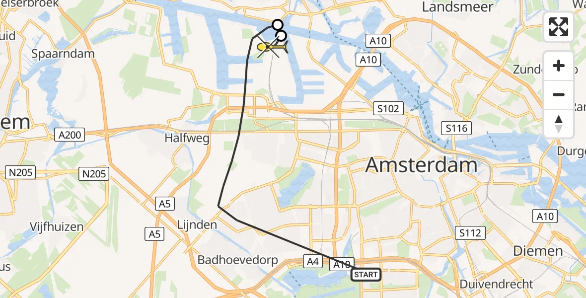 Routekaart van de vlucht: Lifeliner 1 naar Amsterdam