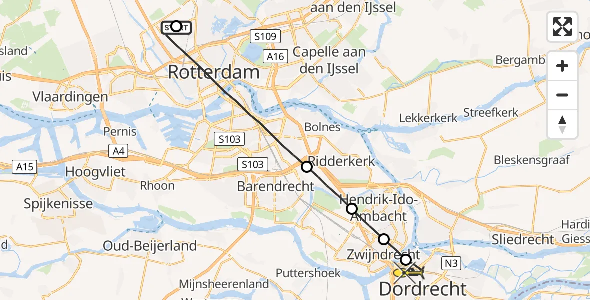 Routekaart van de vlucht: Lifeliner 2 naar Dordrecht