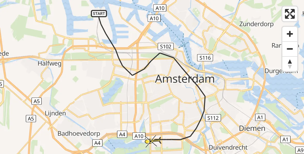 Routekaart van de vlucht: Lifeliner 1 naar Amsterdam