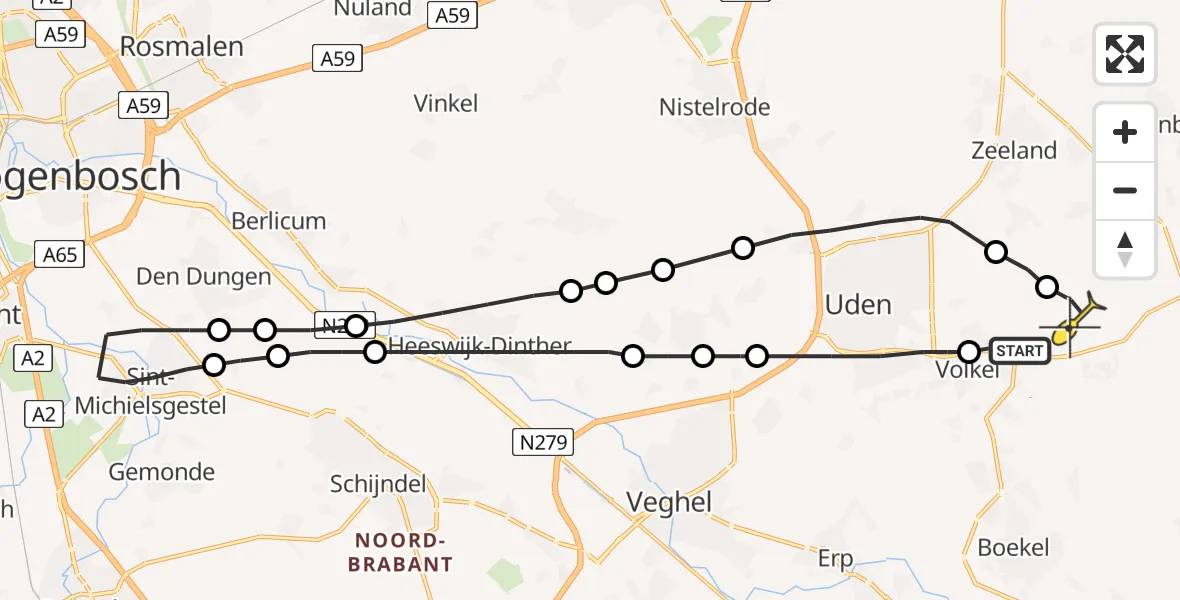 Routekaart van de vlucht: Lifeliner 3 naar Volkel