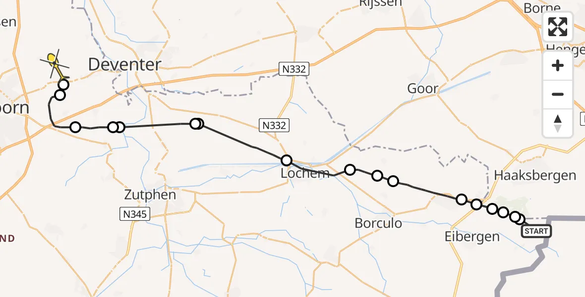 Routekaart van de vlucht: Politieheli naar Twello